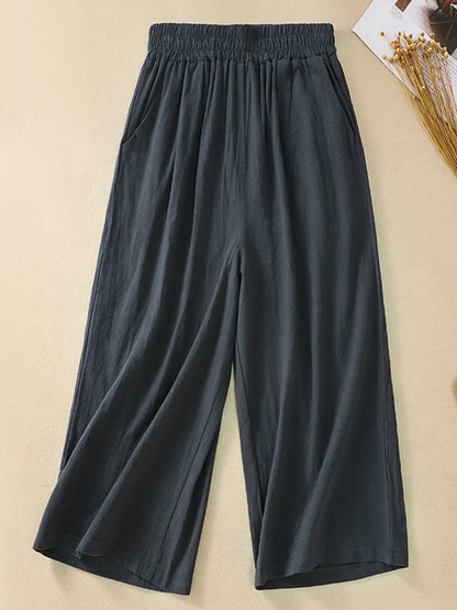 Lovevop Cotton Loose High Waisted Wide Leg Capris