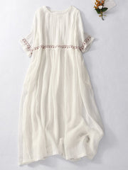 Lovevop Cotton And Linen Embroidered Loose Dress