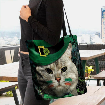 lovevop Women Clover Cat Pattern Print Happy St Patrick Day Shoulder Bag Handbag Tote