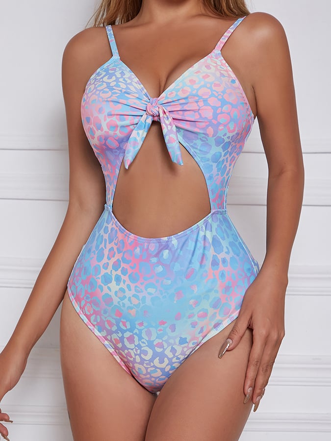 Printed Bow One Piece Swimsuit