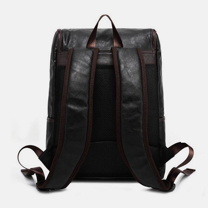 lovevop Men Faux Leather Solid Casual Business 14 Inch Laptop Bag Travel Bag Backpack