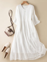 Lovevop Cotton and Linen Double Layer Lined Solid Color Dress
