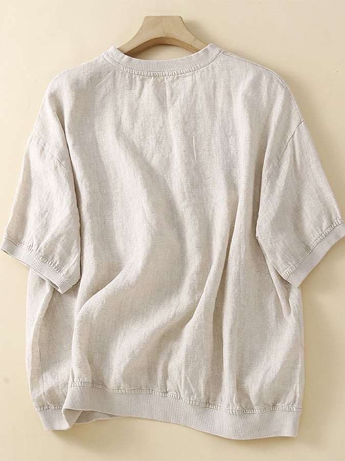 Lovevop Linen And Cotton Print Ribbed Track Top