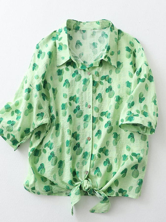 Lovevop Trendy Print Loose Cotton Shirt