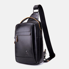 lovevop Men Genuine Leather Retro Business Casual Solid Color Leather Shoulder Bag Crossbody Bag Chest Bag