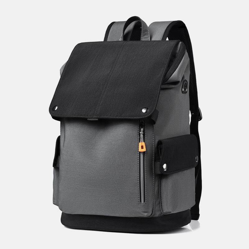 lovevop Men OxFord Cloth Large Capacity Contrast Color Casual Fashion Travel 14 Inch Laptop Bag Backpack With USB Charging