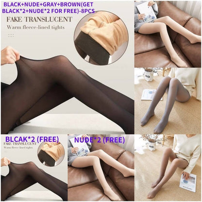 49% OFF-Flawless Legs Fake Translucent Warm Plush Lined Elastic Tights