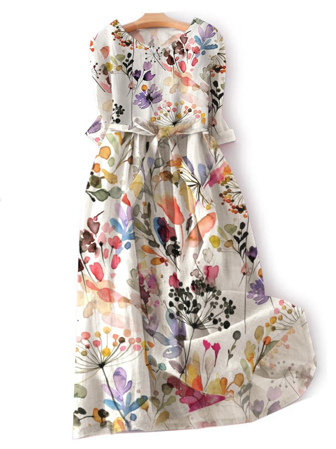 Lovevop Literary And Elegant Print Tie Dress