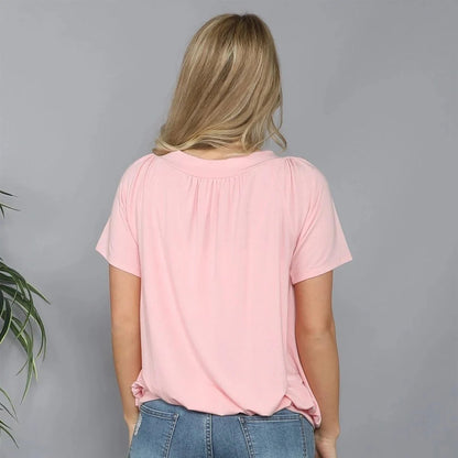 Solid Color Pleat Design T-shirt Top