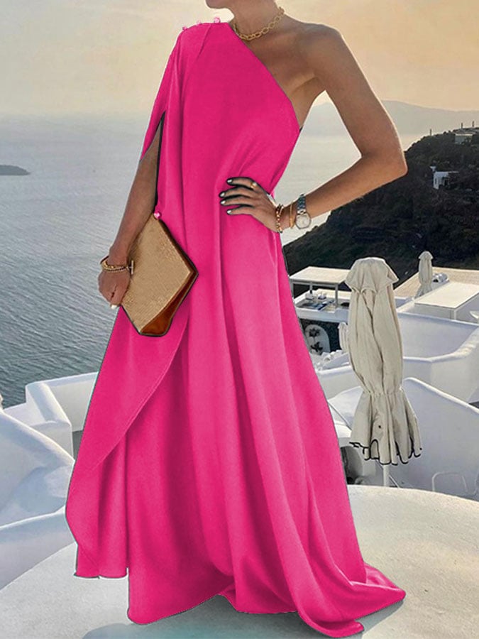 Women's One Shoulder Slash Neck Resort Dress