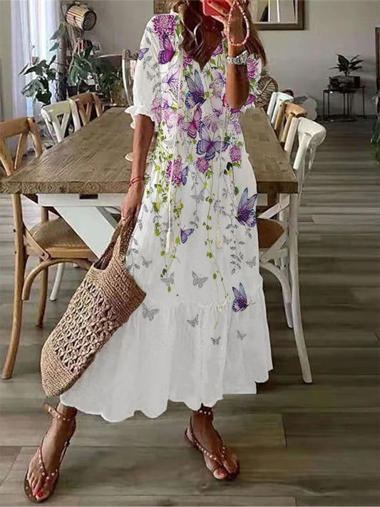 Butterfly Half Sleeve Long Dress