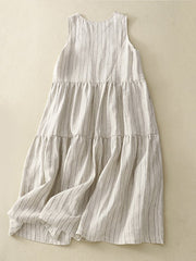 Lovevop Striped Sleeveless Pleated Patchwork Dress