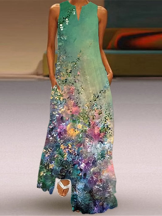 Women's Vintage Floral Print V-Neck Casual Dress