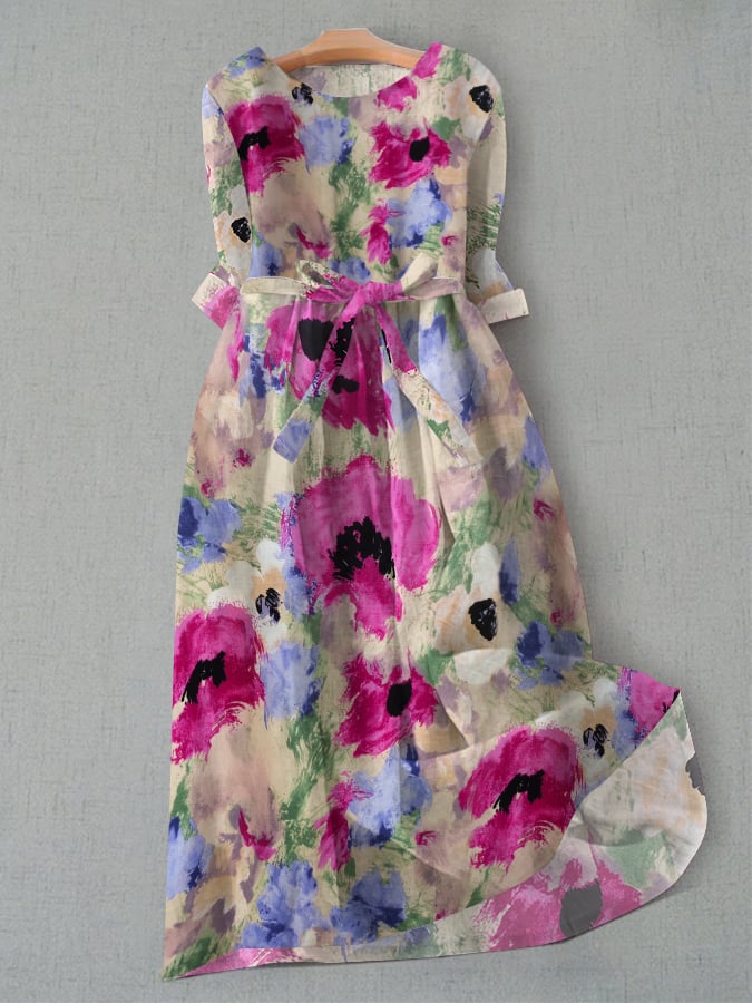 Lovevop Literary Simple Floral Print Cotton Dress