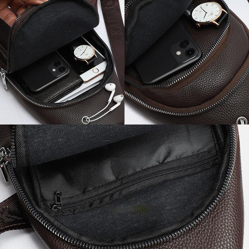 lovevop Men Faux Leather Casual Outdoor Fashion Large Capacity Crossbody Bag Chest Bag