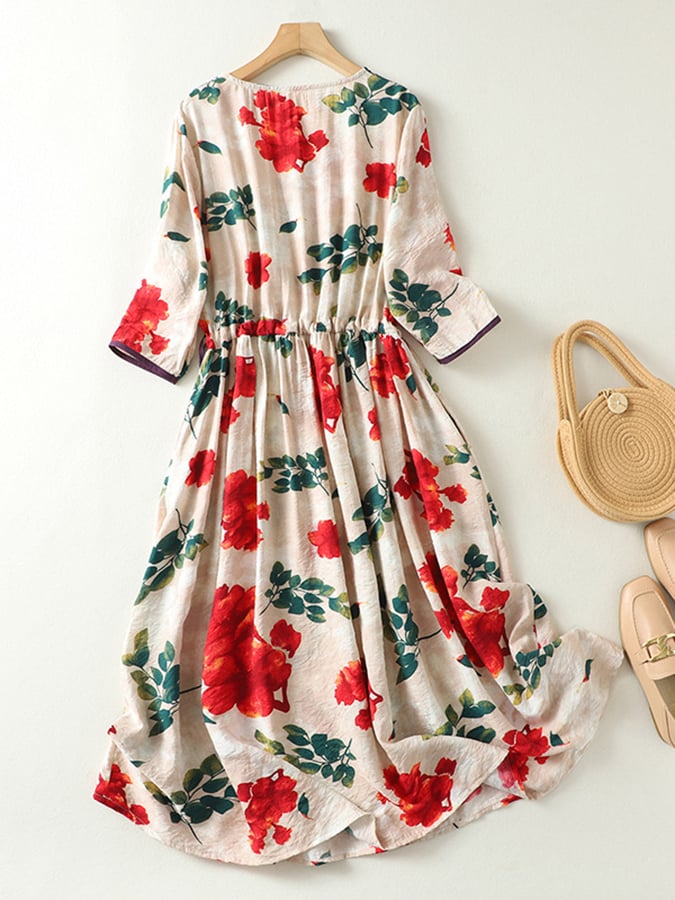 Lovevop Elegant Printed V-Neck Waist Up Dress