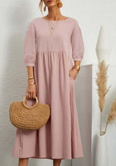 Women's Lantern Sleeve Cotton And Linen Summer Dress
