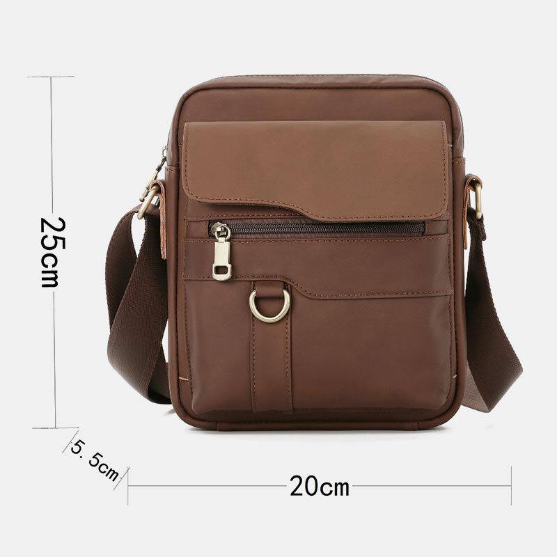 lovevop Men Genuine Leather Large Capacity Vintage Casual 6.5 Inch Phone Bag Crossbody Bag Shoulder Bag Messenger Briefcase