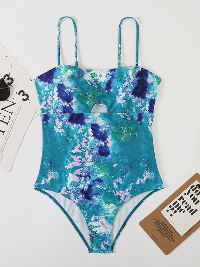 Printed Open Back Cut-out One Piece Swimsuit
