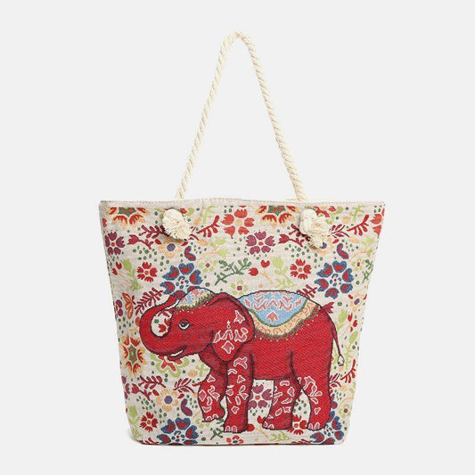 lovevop Women Elephant Printed Large Capacity National Tote Handbag