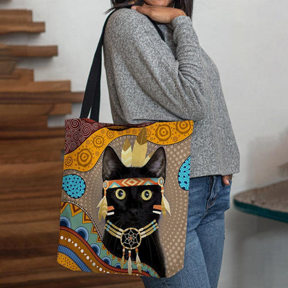 lovevop Women Felt Cute Cartoon Egyptian Dressed Black Cat Pattern Shoulder Bag Handbag Tote