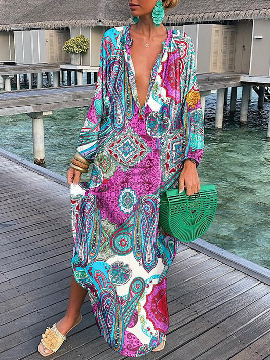 Fashion Printed V-neck Dress
