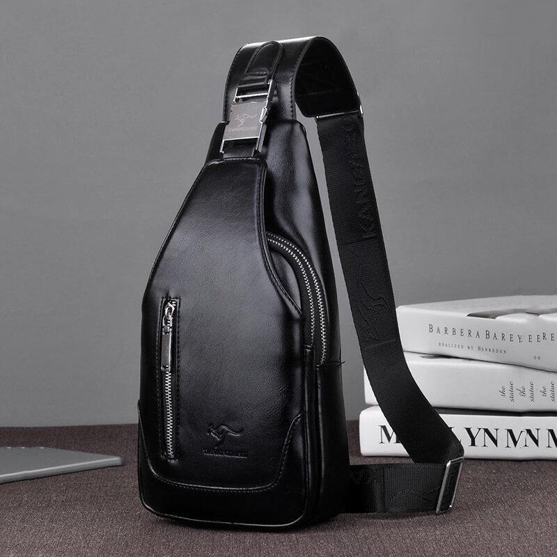 lovevop Men PU Leather Business Casual Outdoor Waterproof Multi-carry Shoulder Bag Crossbody Bag Chest Bag With USB Charging