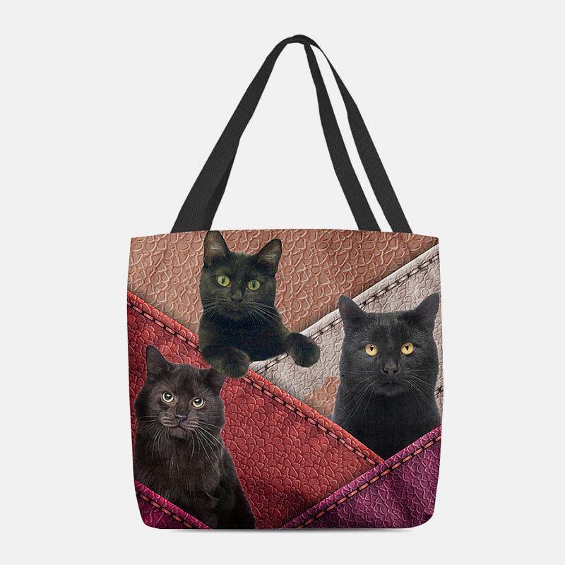 lovevop Women Felt Cats Pattern Patchwork Printing Handbag Shoulder Bag Tote