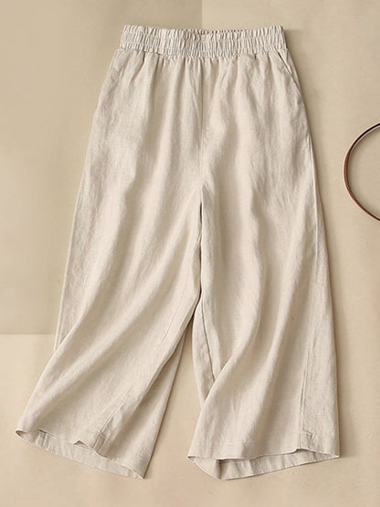 Lovevop Cotton Loose High Waisted Wide Leg Capris