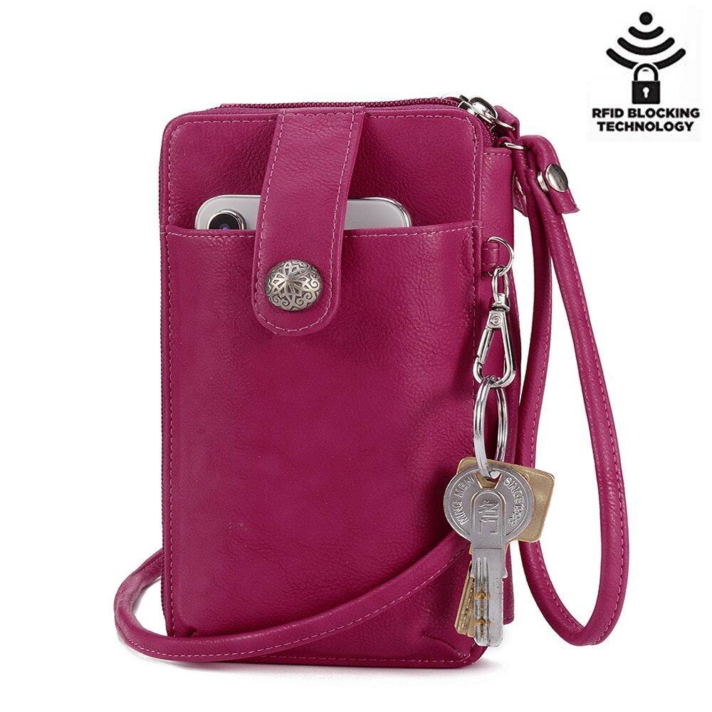 elvesmall Brenice Women RFID Card Bag Solid Crossbody Bag Phone Bag Card Holder