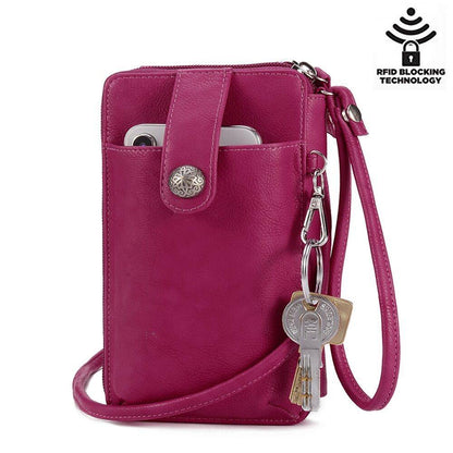 elvesmall Brenice Women RFID Card Bag Solid Crossbody Bag Phone Bag Card Holder