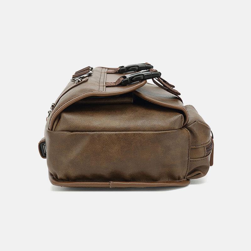 lovevop Men PU Leather Vintage Multifunction Earphone Hole USB Charging Crossbody Bag Chest Bag Sling Bag
