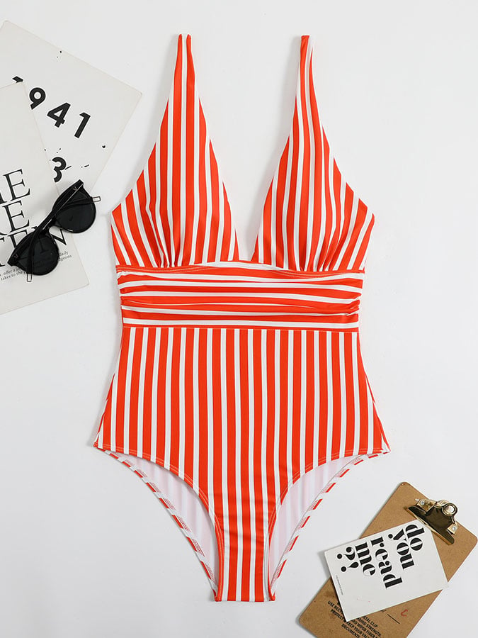 One-piece striped triangle beach sexy swimsuit