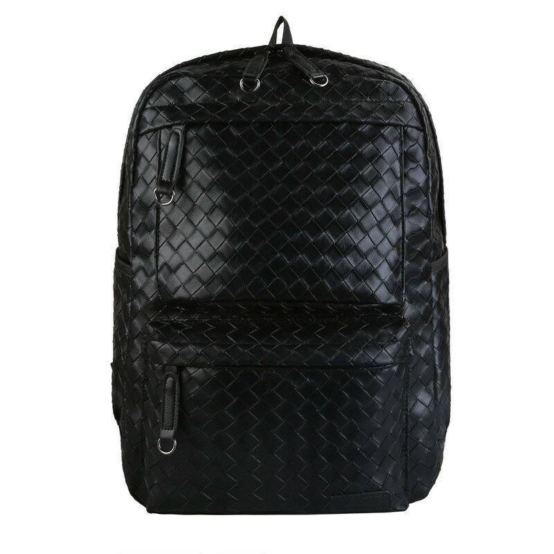 lovevop Men Faux Leather Large Causal Woven Capacity 14 Inch Laptop Bag School Bag Travel Backpack