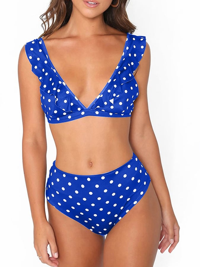 Women'S Ruffled Polka Dot Print Deep V2 Piece Bikini