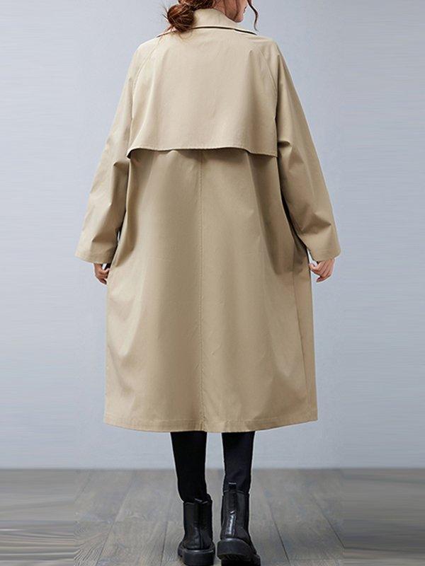 lovevop Loose Buttoned Notched Collar Trench Coat