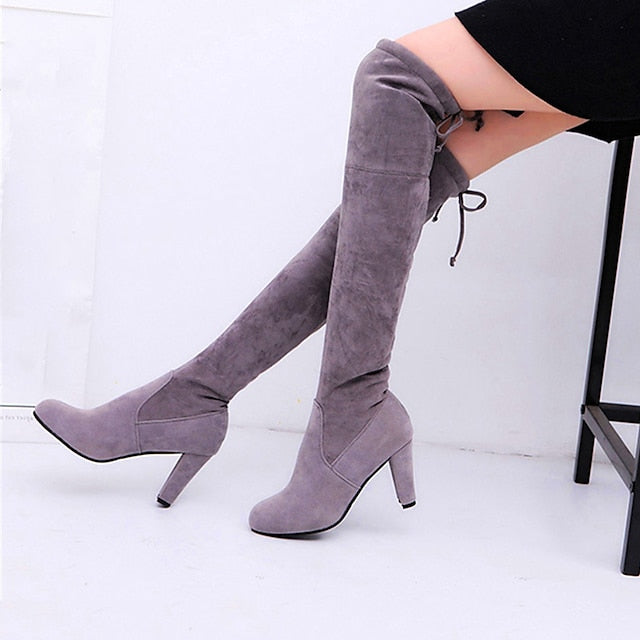 lovevop Autumn Boots   Women's Boots Suede Shoes Heel Boots Daily Over The Knee Boots Winter Lace-up Chunky Heel Round Toe Walking Shoes Suede Loafer Solid Colored Black Red Brown