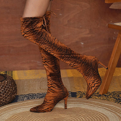 lovevop Autumn Boots  Women's Boots Heel Boots Daily Over The Knee Boots Winter High Heel Pointed Toe Leopard Tiger Leopard White leopard Tiger pattern