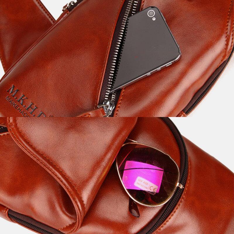 lovevop Men Faux Leather Oil Leather Business Casual Travel Waterproof Shoulder Bag Chest Bag