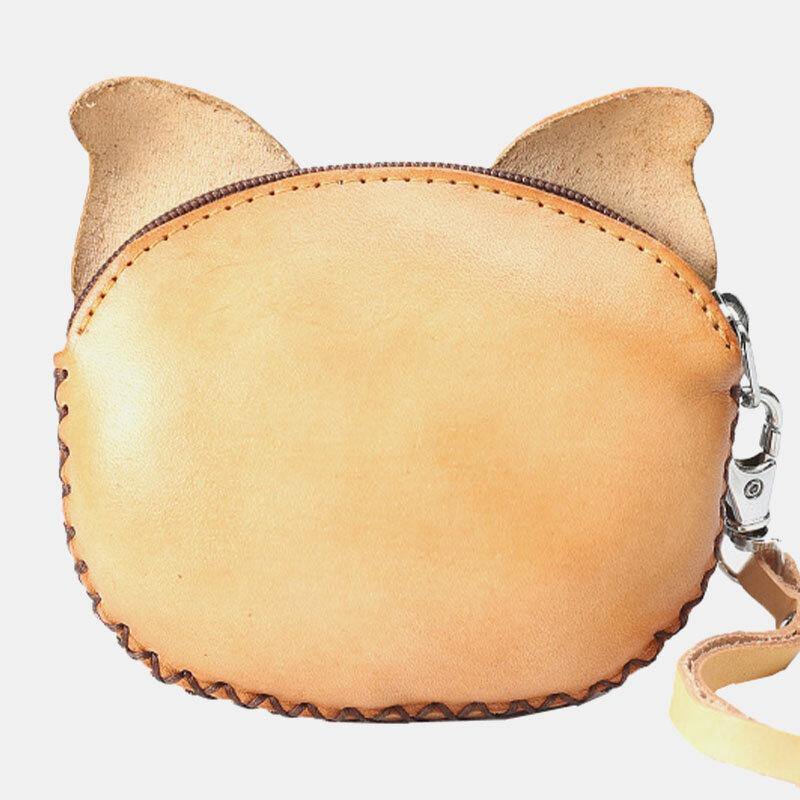 elvesmall Unisex Genuine Leather Casual Cute Outdoor Cartoon Animal Pig Shape Small Coin Bag Wallet