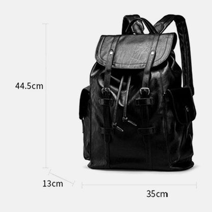 lovevop Men Retro Faux Leather Large Capacity Waterproof School Bag Travel Backpack