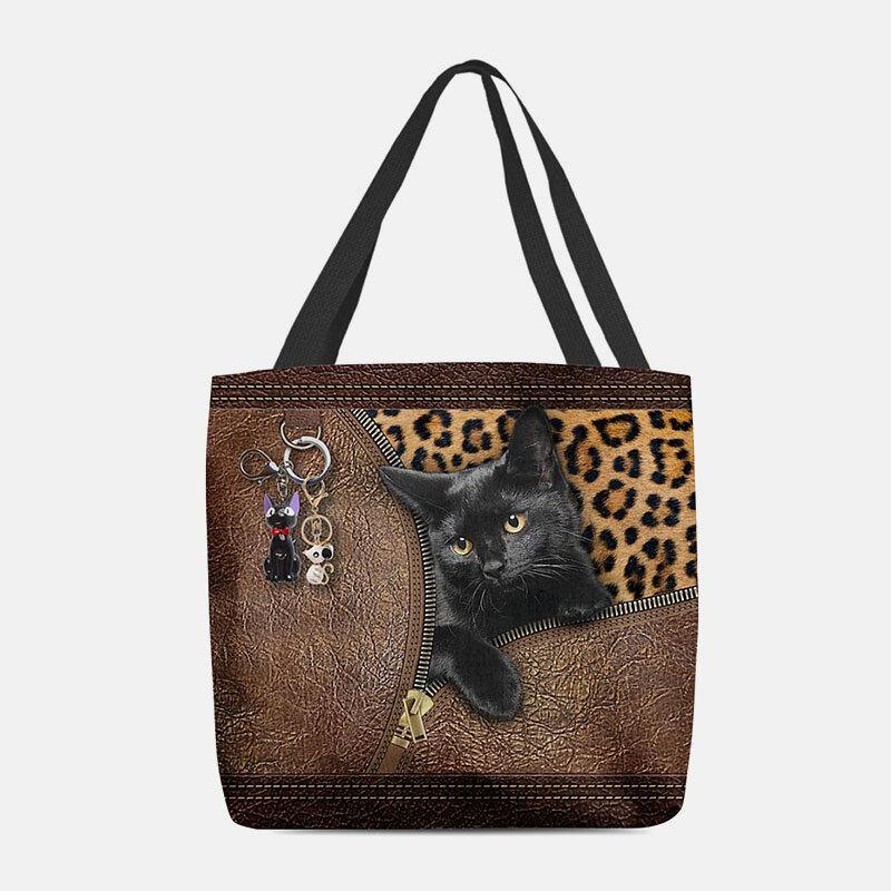 lovevop Women Felt Cute 3D Three-dimensional Cartoon Black Cat Pendant Pattern Shoulder Bag Handbag Tote