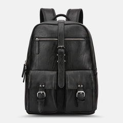 lovevop Men PU Leather Large Capacity Multi-pocket Vintage 14 Inch Laptop Backpack