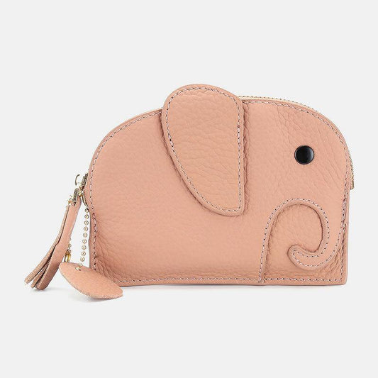 elvesmall Women Genuine Leather Casual Cute Animal Elephant Pattern Mini Keychain Coin Bag Storage Bag