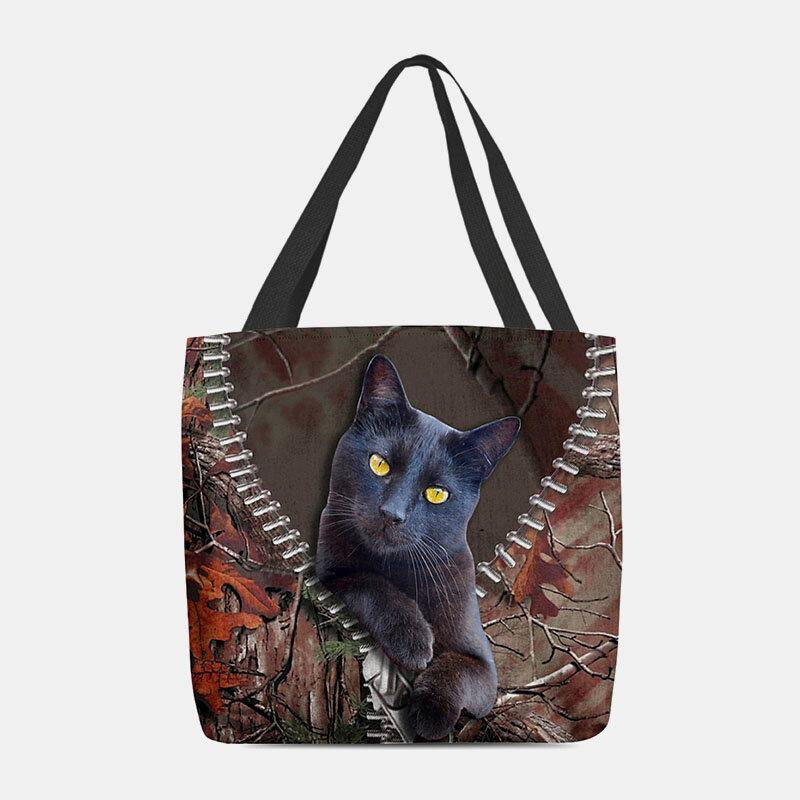 lovevop Women Felt Cute 3D Three-dimensional Cartoon Black Cat Branch Pattern Shoulder Bag Handbag Tote