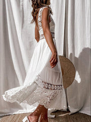 Fashion Lace Sleeveless Stitching Swing Long Dress