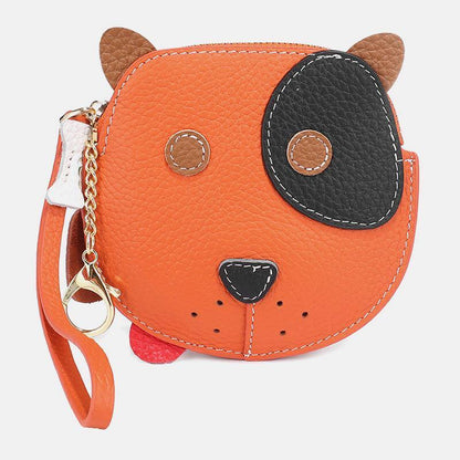 elvesmall Women Genuine Leather Cowhide Cute Cartoon Dog Pattern Small Storage Bag Coin Bag