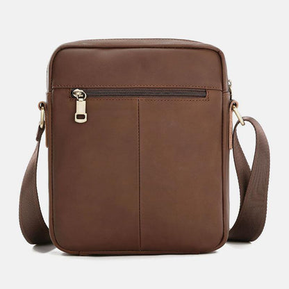 lovevop Men Genuine Leather Large Capacity Vintage Casual 6.5 Inch Phone Bag Crossbody Bag Shoulder Bag Messenger Briefcase