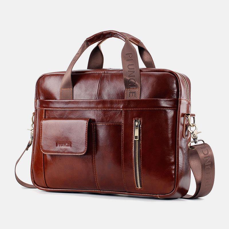 lovevop Men Genuine Leather Multifunction Large Capacity Multi-pocket Crossbody Bag Shoulder Bag Handbag Messenger Briefcase