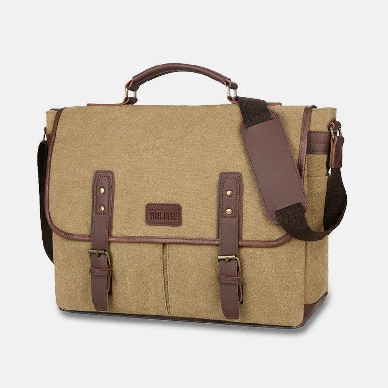 lovevop Men Canvas Multi-Pocket Wear-Resistant Vintage Business Messenger Bag Laptop Bag Crossbody Bag Handbag